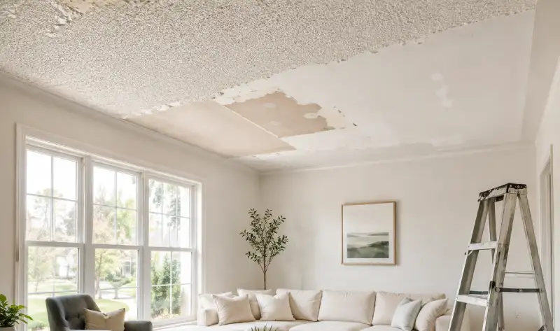Smooth finished ceiling after popcorn texture removal