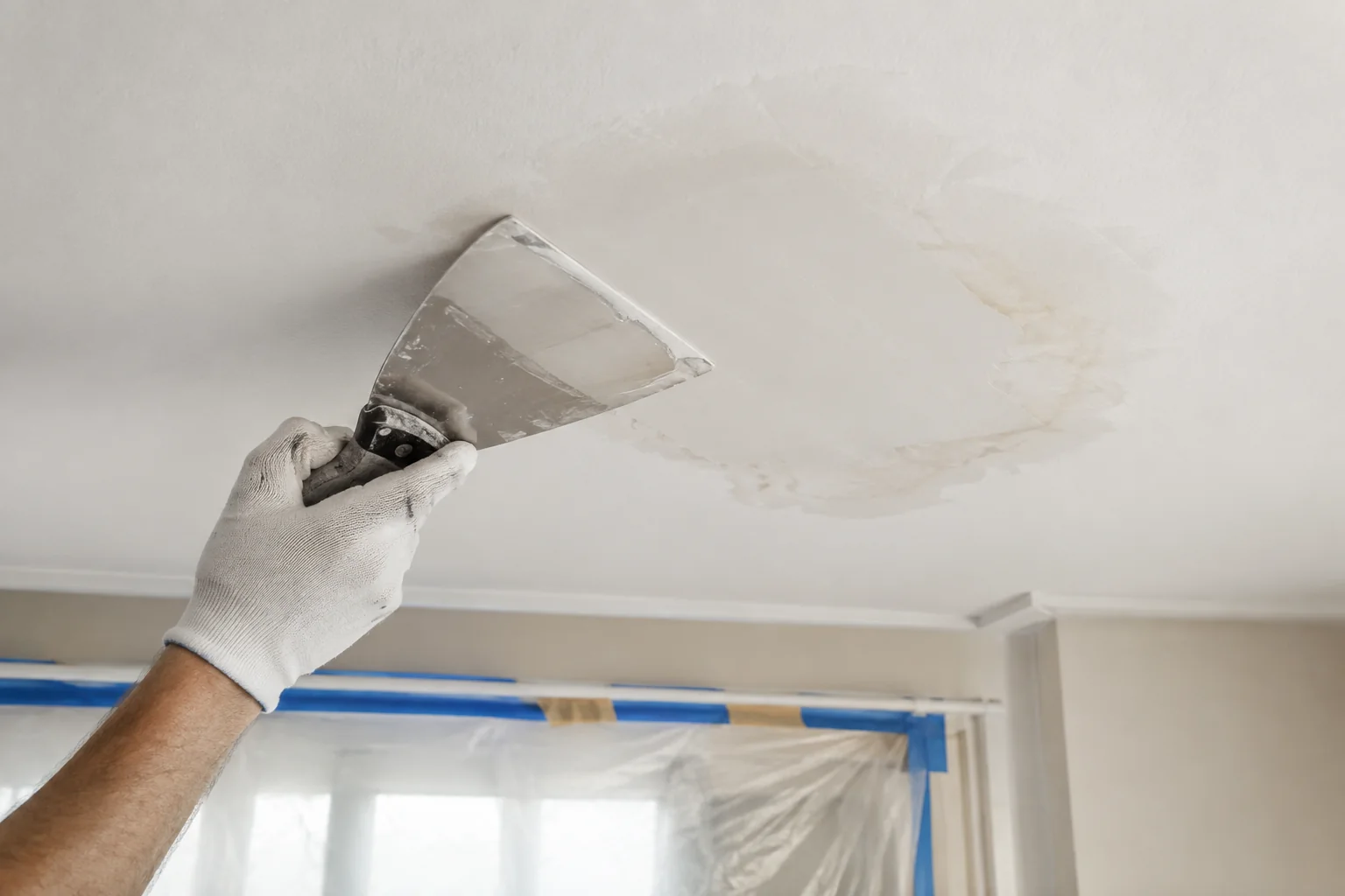 Representative ceiling repair scene showing careful patch work