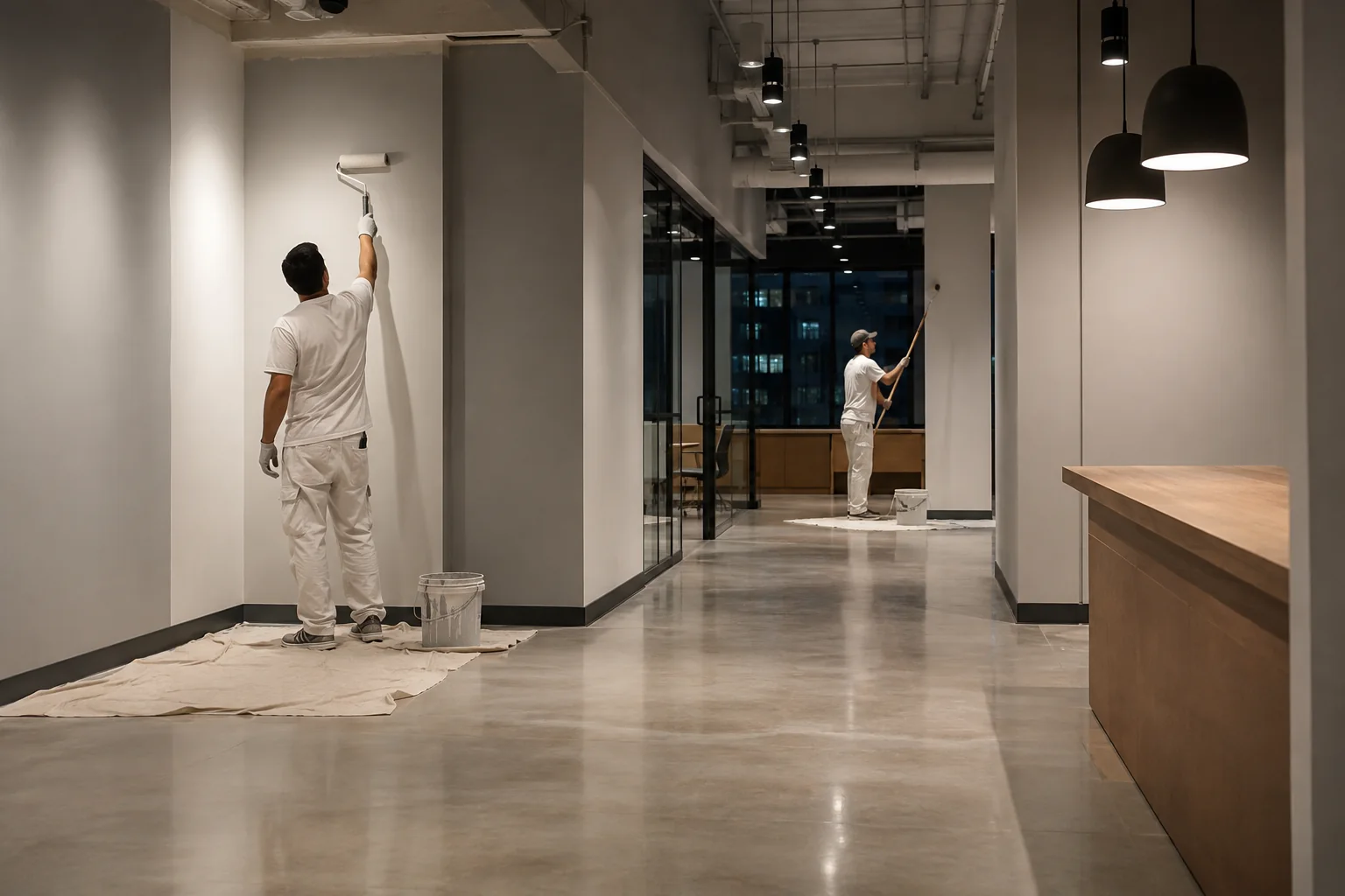 Representative commercial painting scene in a modern office