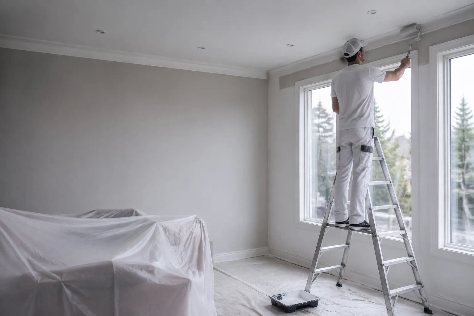 Representative painting scene in a bright residential interior